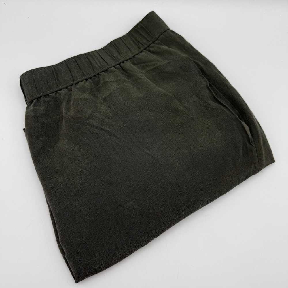 Madewell Silk Mini Skirt Elastic Waist Olive Green Casual Comfy Womens Size M‎